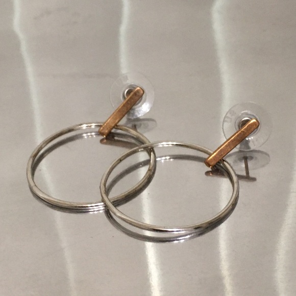Jewelry - Mixed Metals Silver and Copper Bronze Drop Hoops